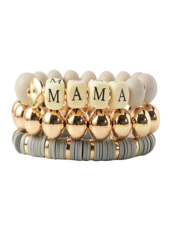 GOOJIDS Mama Bracelets For Women Chunky Stack Gold Plated Layered Beaded Bracelet Jewelry Birthday for Mother Gold Plated Charm Bracelets for New Mom - Image 1